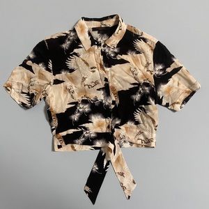 Allsaints silky button and tie front crop top